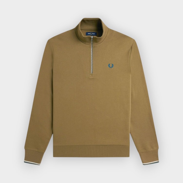 Sudadera media cremallera piedra