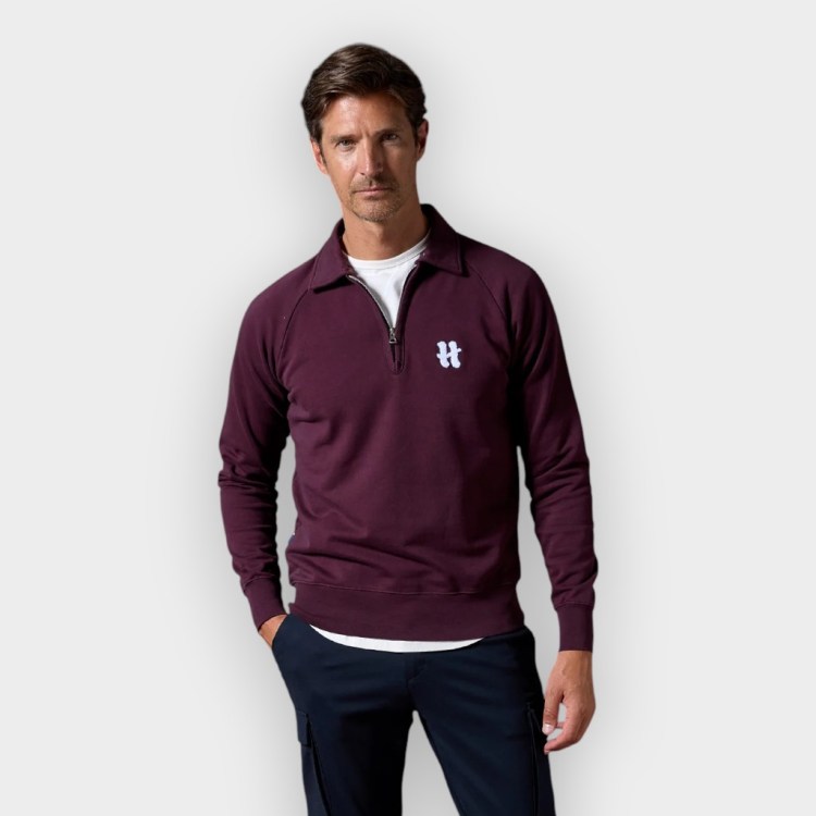 Sudadera Polo zip burdeos