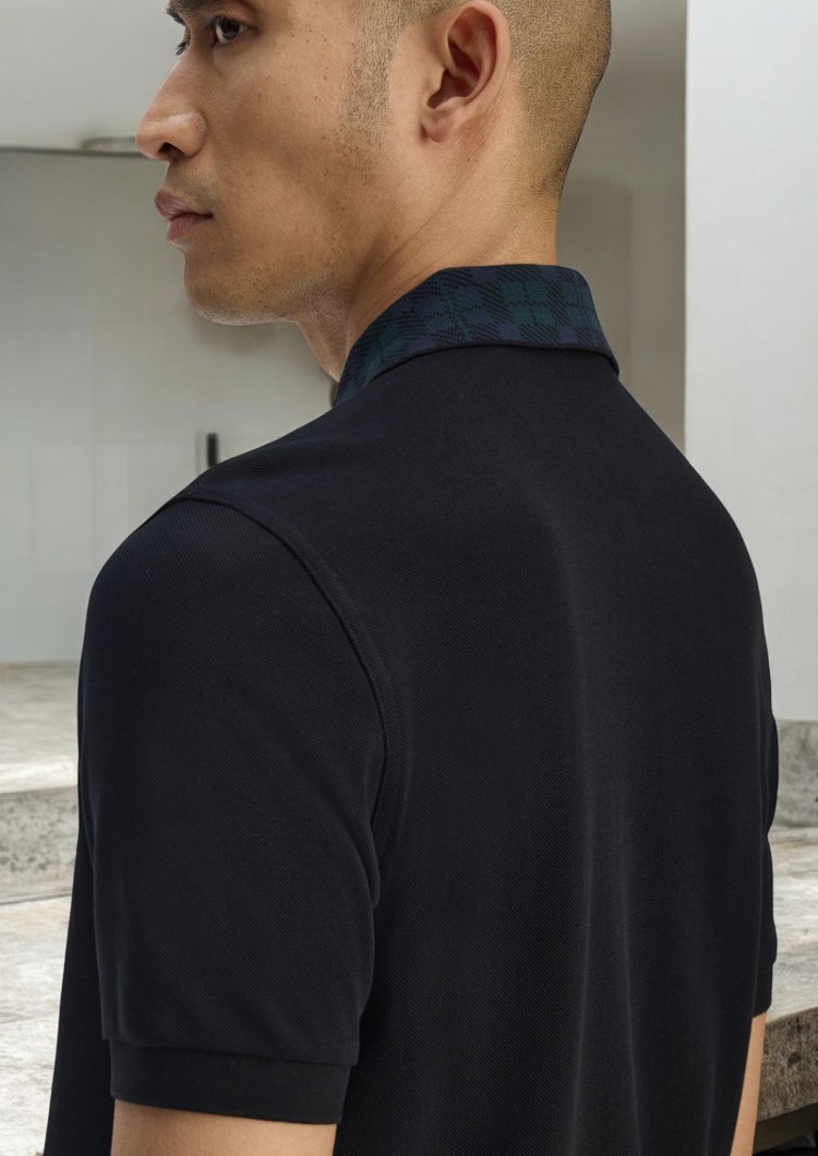Polo cuello tartán black