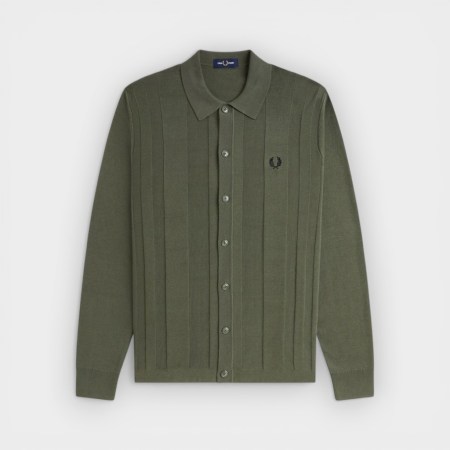 Fred Perry - Camisa de Punto Button Through Knitted Shirt Green