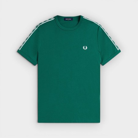 Fred Perry - Camiseta Ringer Contrast Tape Verde Deportivo