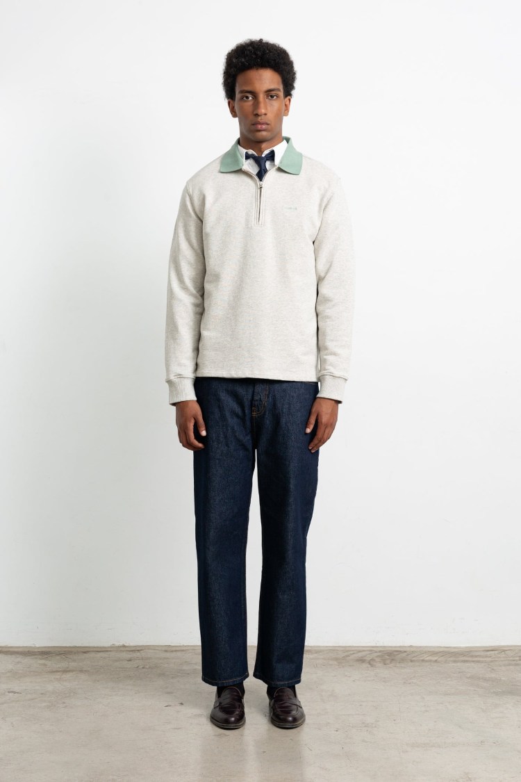 Edmmond Studios – Polo Mini Logo Zip Polo Plain Grey Melange – foto 5