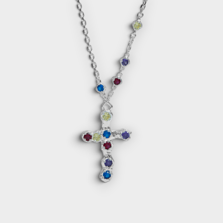 TwoJeys – Collar Heavy Multicolor Stone Cross Silver