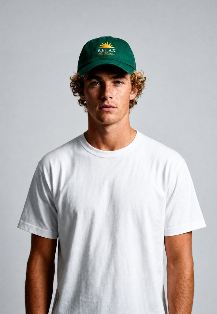 On Vacation Gorra Time2Relax Dark Green, vista con modelo