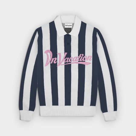 On Vacation Jersey de punto Retreat Striped Knit Polo Dark Blue, vista frontal