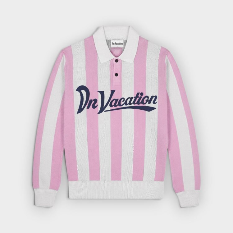 On Vacation Jersey de punto Retreat Striped Knit Polo Pink, vista frontal
