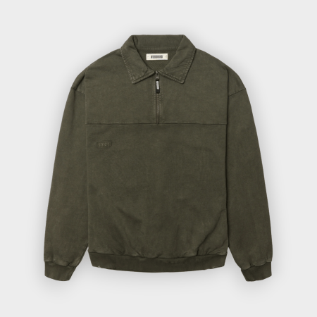 Woodbird – Polo Sudadera Loke Washed Zip Dark Olive