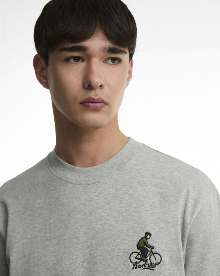 Barbour Trussford Bicycle Oversized Grey Marl – detalle del bordado